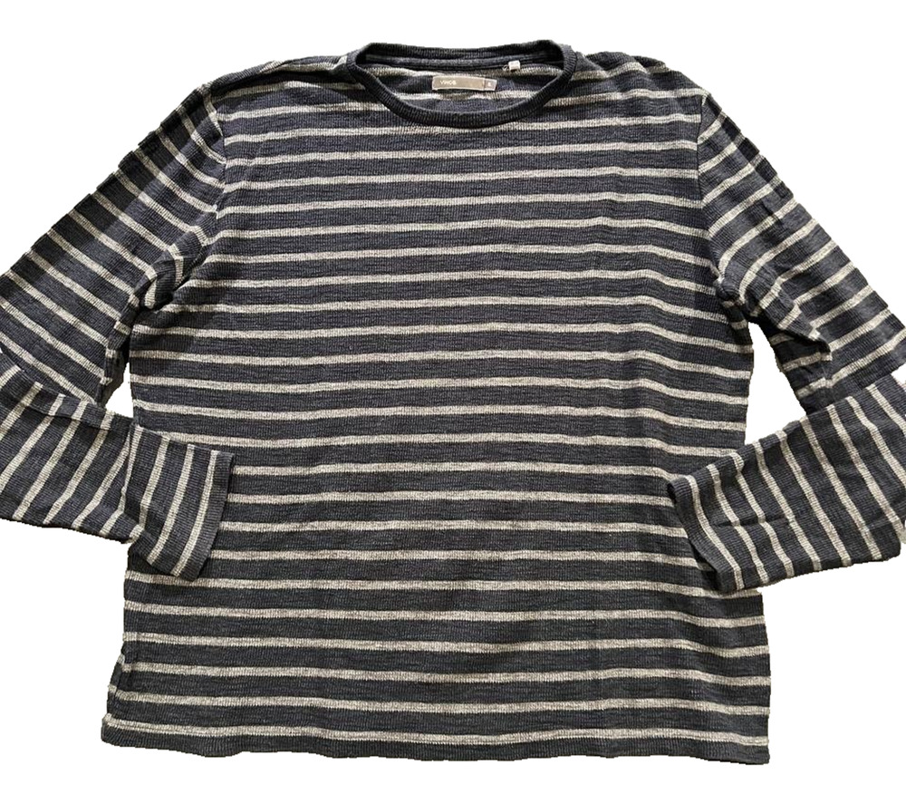 Vince Striped Crew Tee Womens Striped Black Long Sleeves Oversized XL A010669
